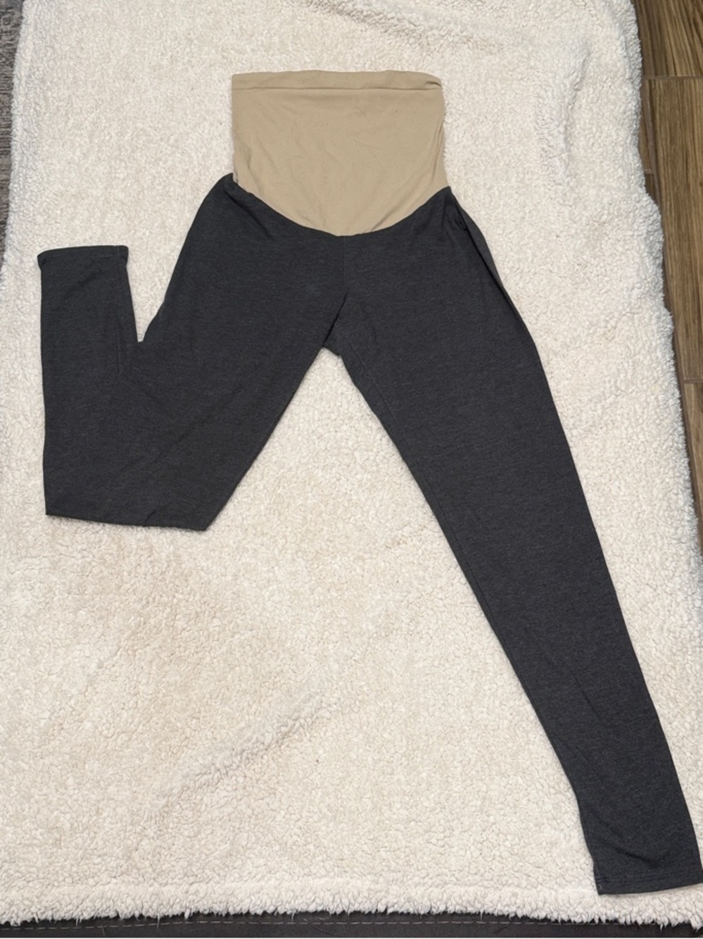 Motherhood Maternity Charcoal Leggings with Beige Maternity Waistband